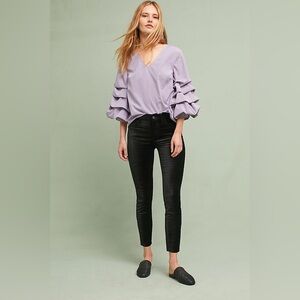 Anthropologie top Sunday in BrooklynPlaid puff sleeve blouse bow tie‎ wrap